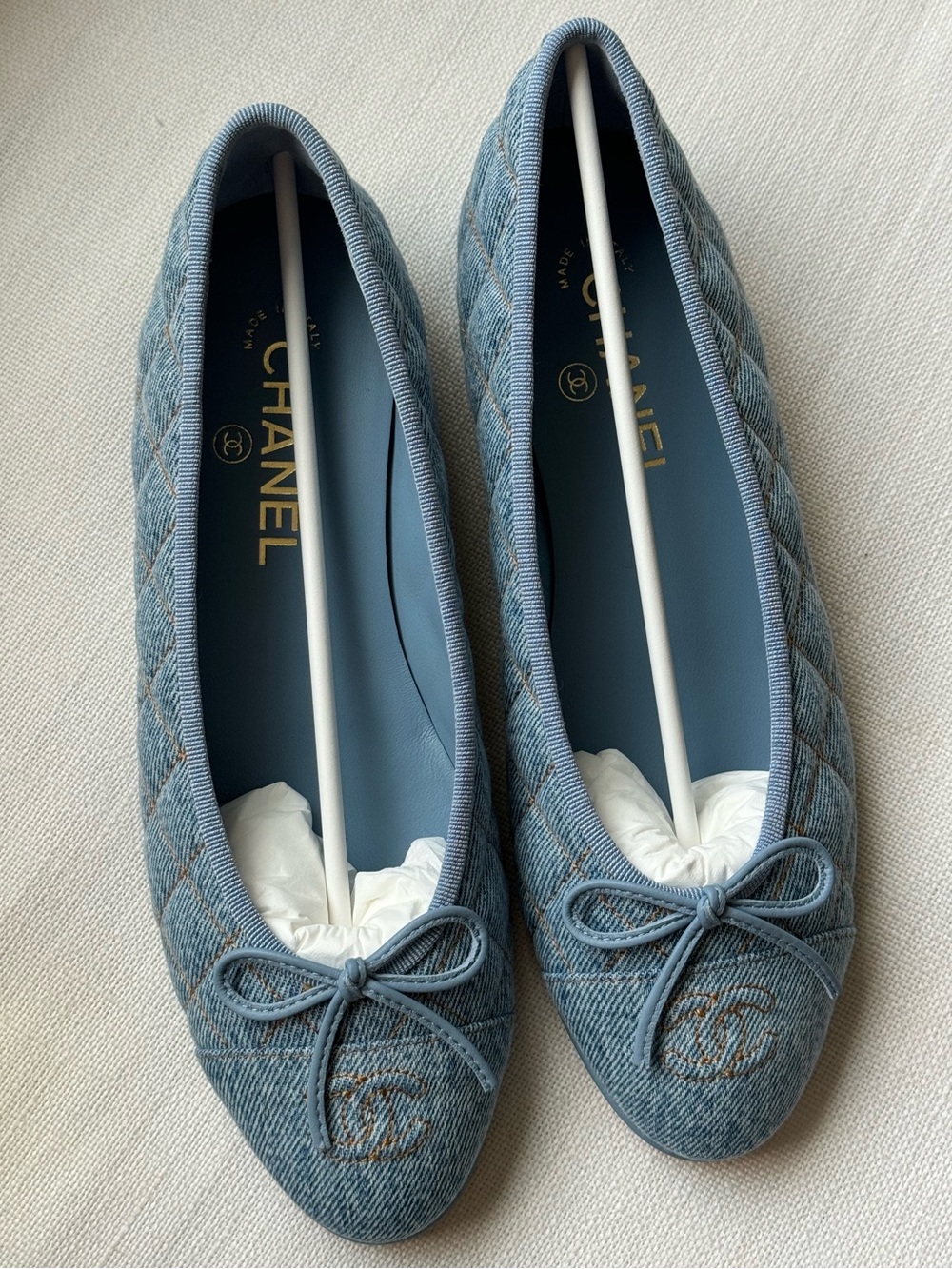 Chanel quilted denim ballet flats